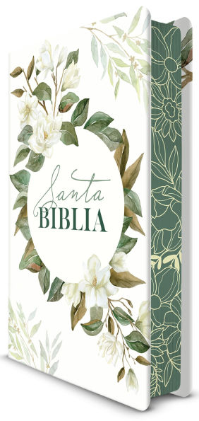 Biblia RVR 1960 letra grande tamaño manual, tapa dura con flores blancas y cantos pintados / Spanish Bible RVR 1960 Handy Size white flowers sprayed edges