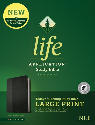 Tyndale NLT Life Application Study Bible, Third Edition, Large Print (LeatherLike, Black/Onyx, Indexed, Red Letter) – New Living Translation Bible, Large Print Study Bible for Enhanced Readability